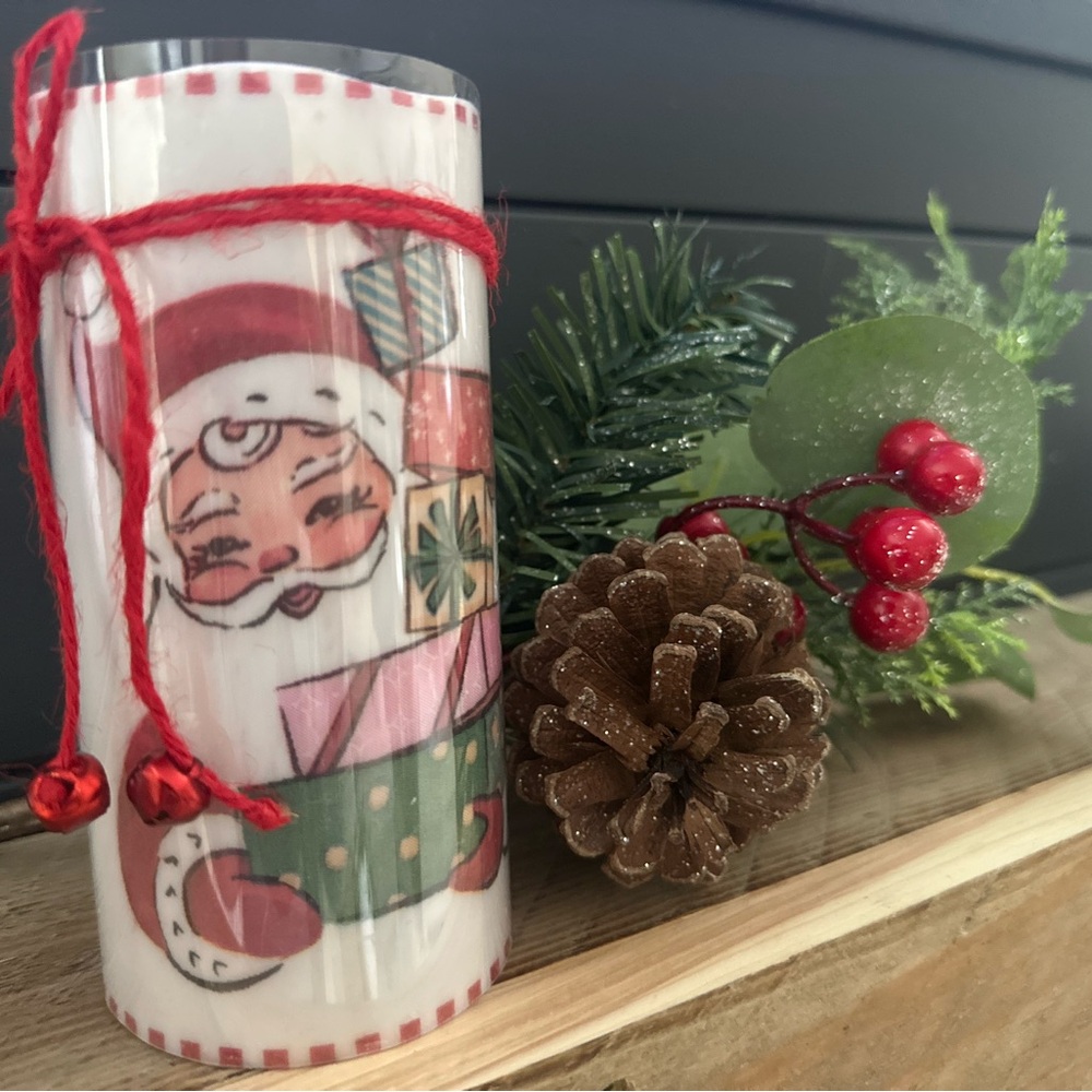 Festive LED Santa Holiday Candle with Red Accents